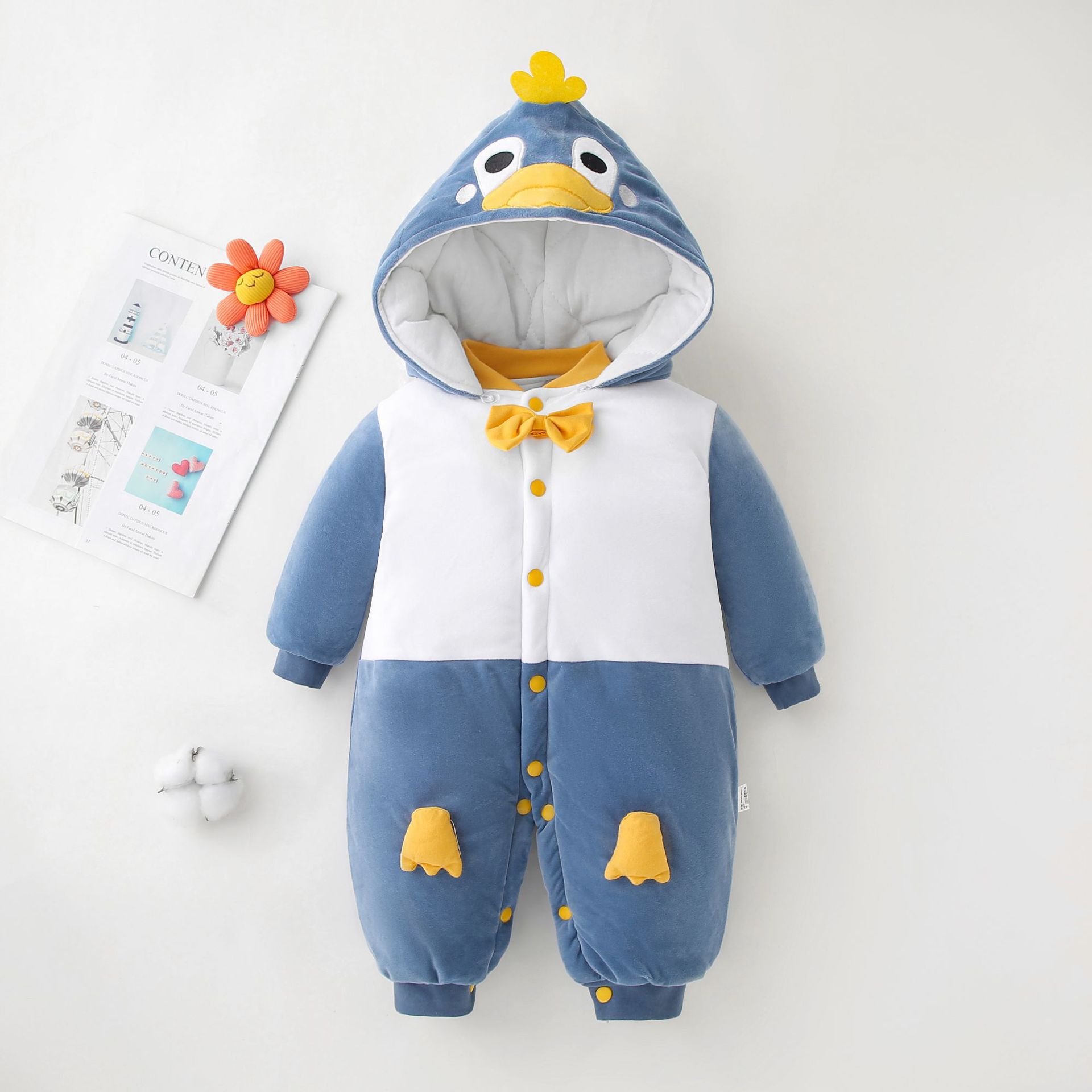 Picture of Baby Jumpsuit quilted super cute romper newborn cute cartoon clothes hooded baby romper