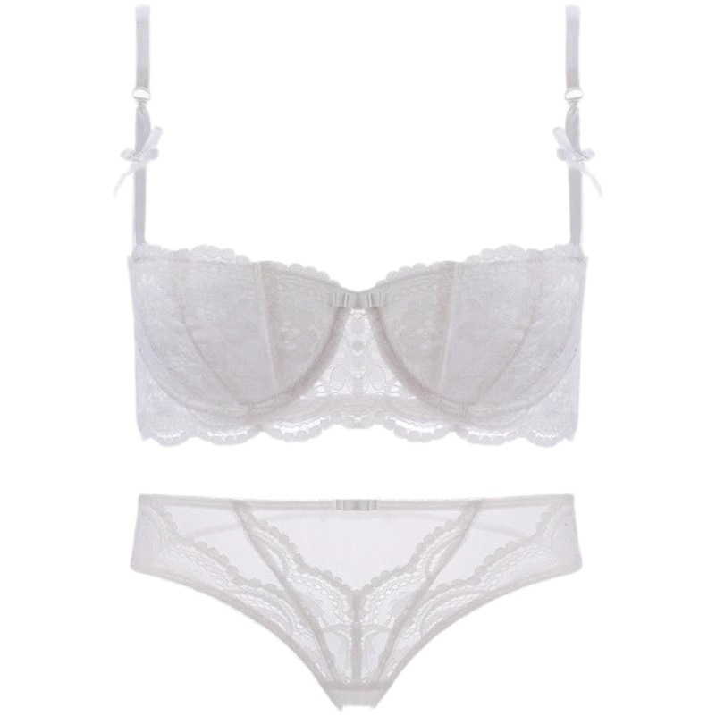 New Lace Push-up Underwear Women's Half Cup Thin Large Chest Small Adjustable Bra Set