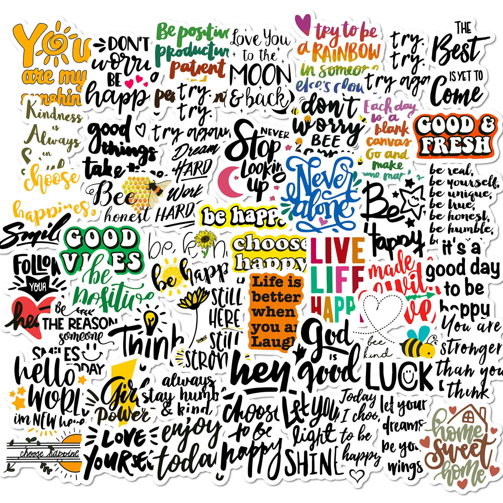 50 Small Size 4cm Text Stickers Inspirational English Phrases Graffiti Refrigerator Mobile Phone Water Kettle Decoration Creative