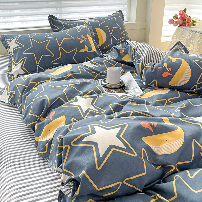 Picture of Class A Maternal and Infant Grade Four-Piece Set Small Fresh Thickened Sanding Quilt Cover Washed Cotton Bed Sheet Quilt Cover Dormitory Three-Piece Set ins