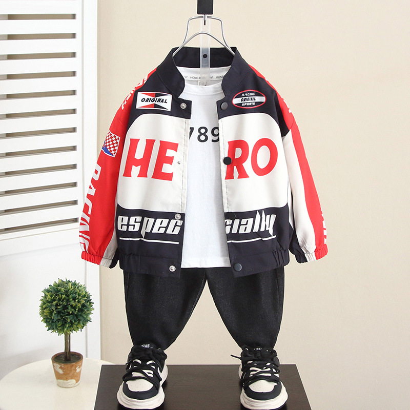 5956 Boys' Trendy Motorcycle Jacket 2025 Autumn New Children's Clothing Spring and Autumn Street Style Jacket Top for Babies