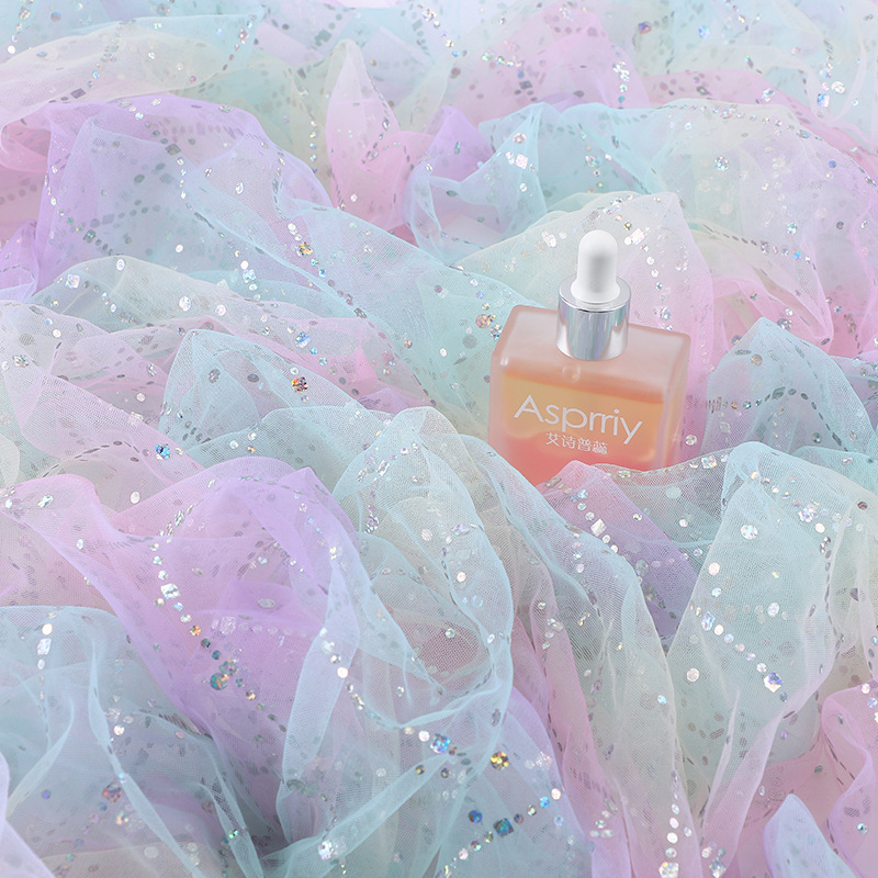 Customized Vertical Sequin Rainbow Mesh Fabric Tutu Skirt Children's Dress Veil Toy Handmade Doll Skirt New