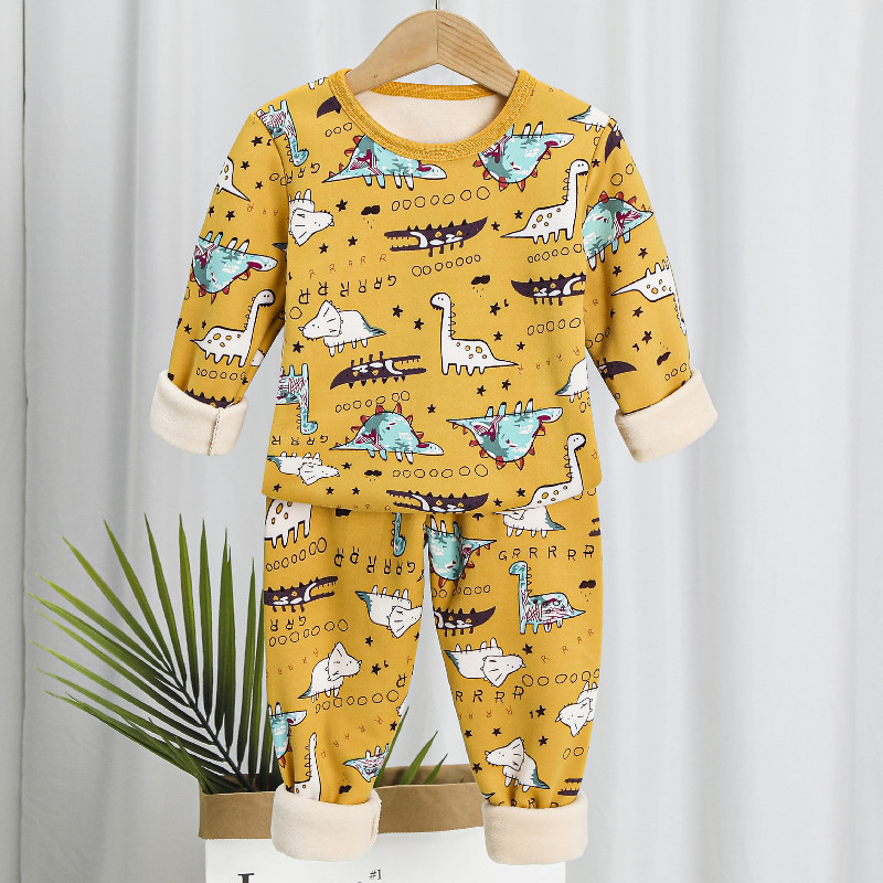 Picture of Children's thermal underwear children's clothing fleece-lined thickened suit boys' autumn clothes long pants girls' winter clothes bottoming two-piece suit fashion