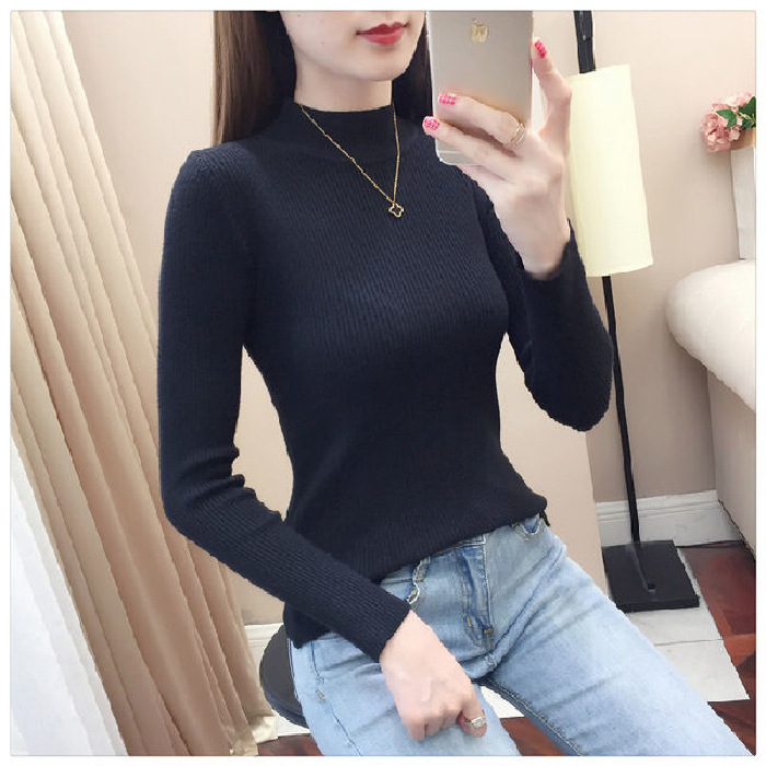 Picture of Half-Turtleneck Base Shirt for Women, Autumn and Winter 2021 New Style, Slim-Fitting Inner Top, Slimming Long-Sleeve Knitwear, Elegant and Suitable for Commuting