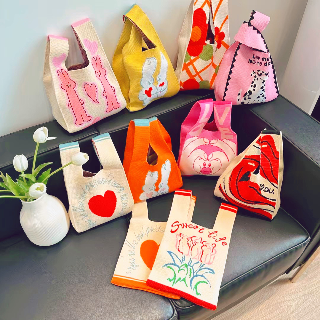 Picture of Rabbit Wedding Candy Bag Knitted Bag Women's K-Style Versatile Street Pink Handbag Wrist Bag Tote Bag Women's Bag Trendy
