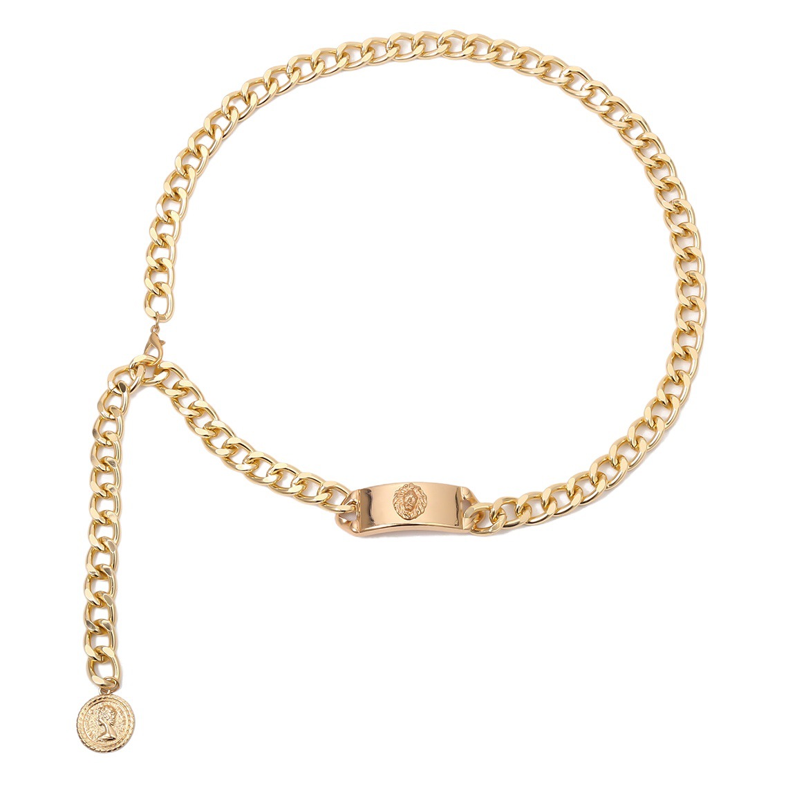 European and American Street Show 2021 New Fashionable Skirt Accessories Lion Head Decoration Belt Metal Thick Waist Chain