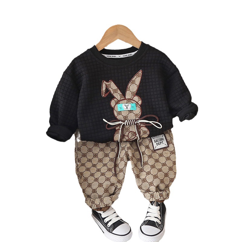 Picture of Cool handsome boys autumn new cartoon rabbit printed long sleeve round neck full printed trousers two-piece suit factory wholesale