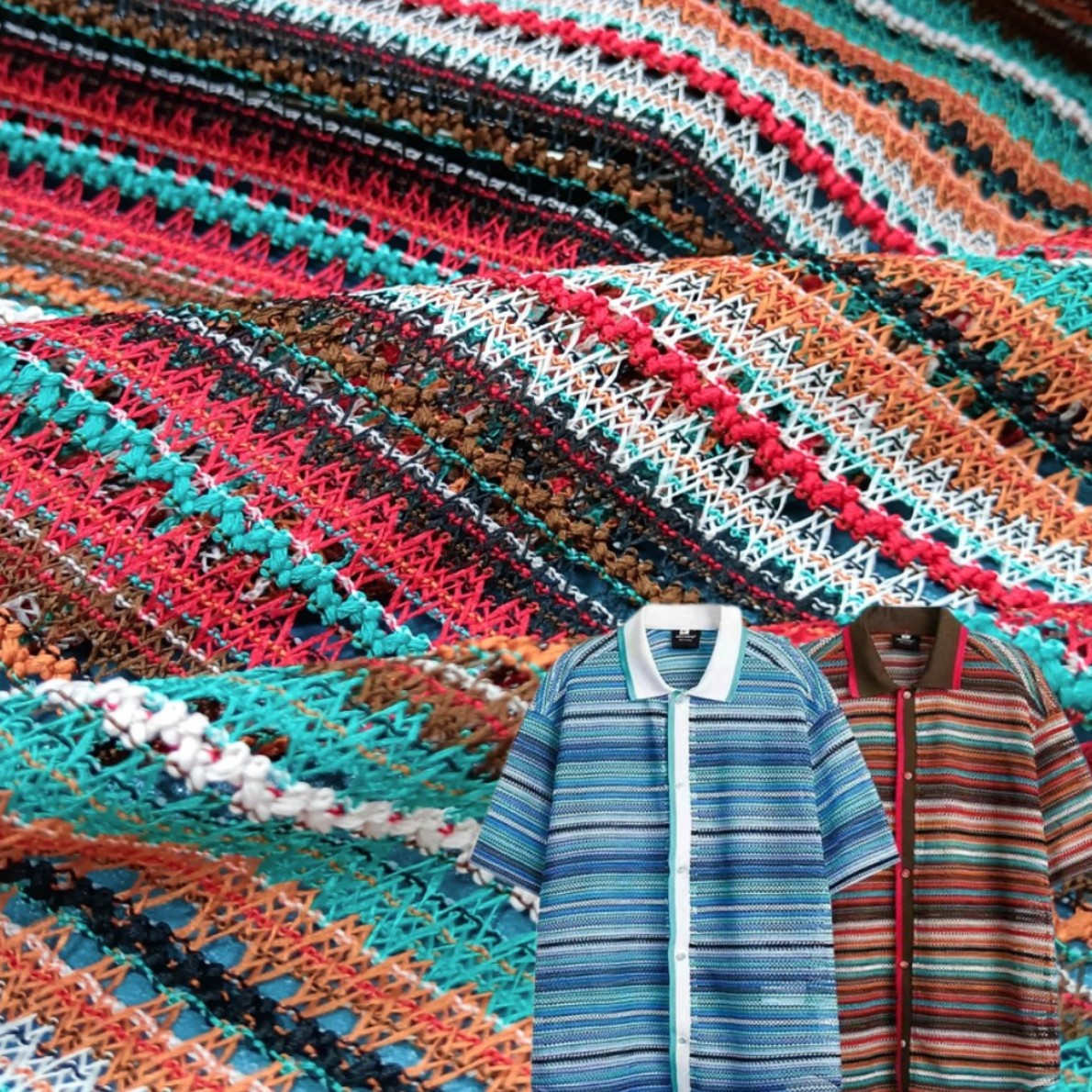 Polyester Spandex Lace Crochet Fabric Colorful Striped Ethnic Style Clothing Handmade DIY Accessories Shawl Fabric Weaving