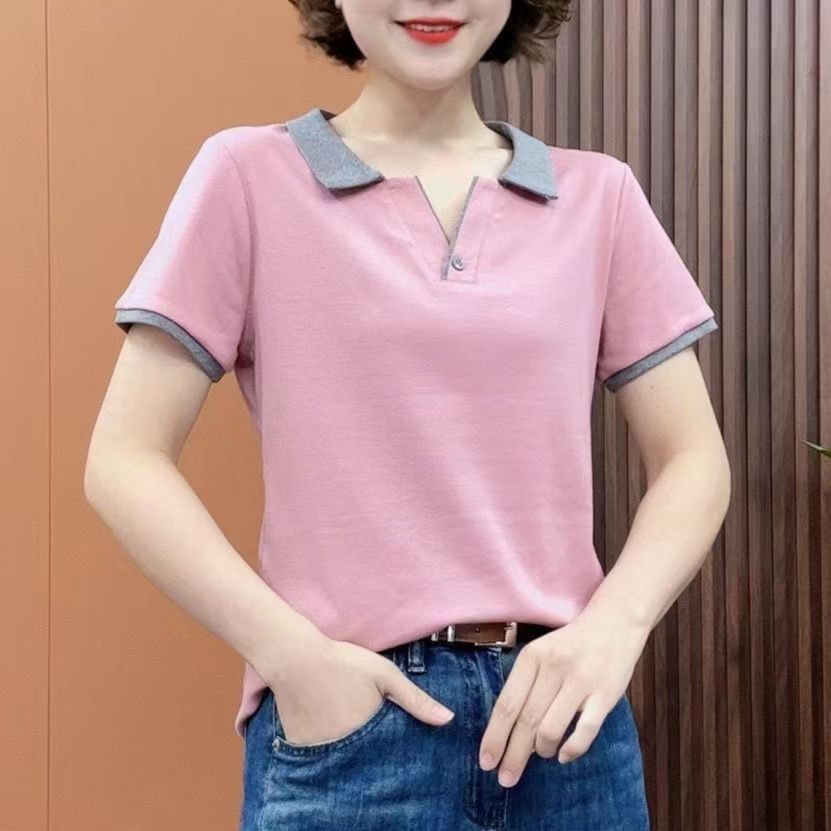 Middle-aged Mom Elegant Short-sleeved T-shirt Women's Summer New Large Size Loose Fashionable All-match Solid Color Top