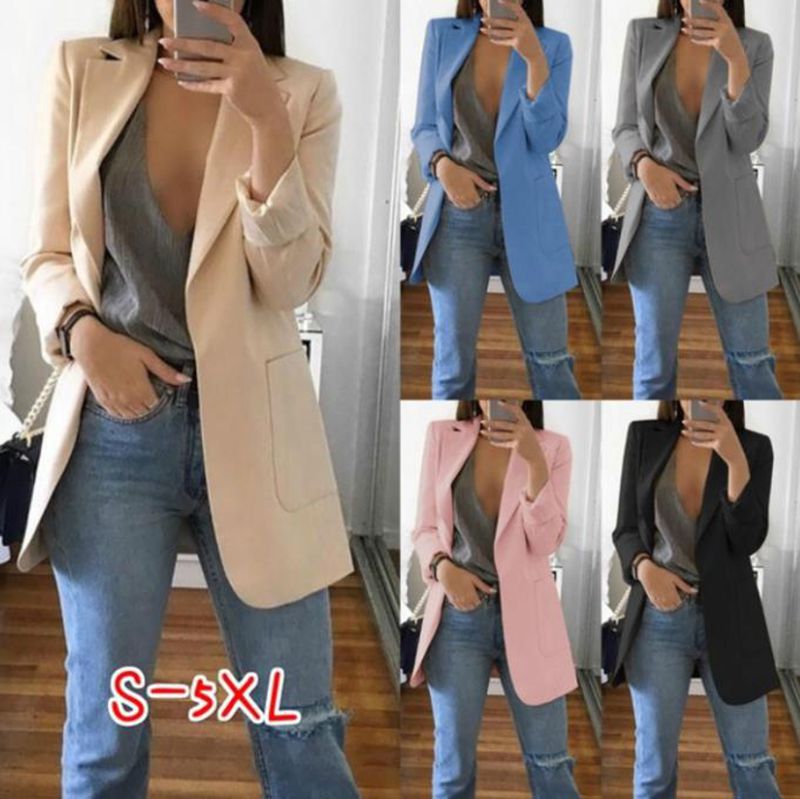 AliExpress WISH2024 New Spring and Autumn Explosions Women's Long Sleeve Solid Color Pocket Cardigan Small Suit Jacket