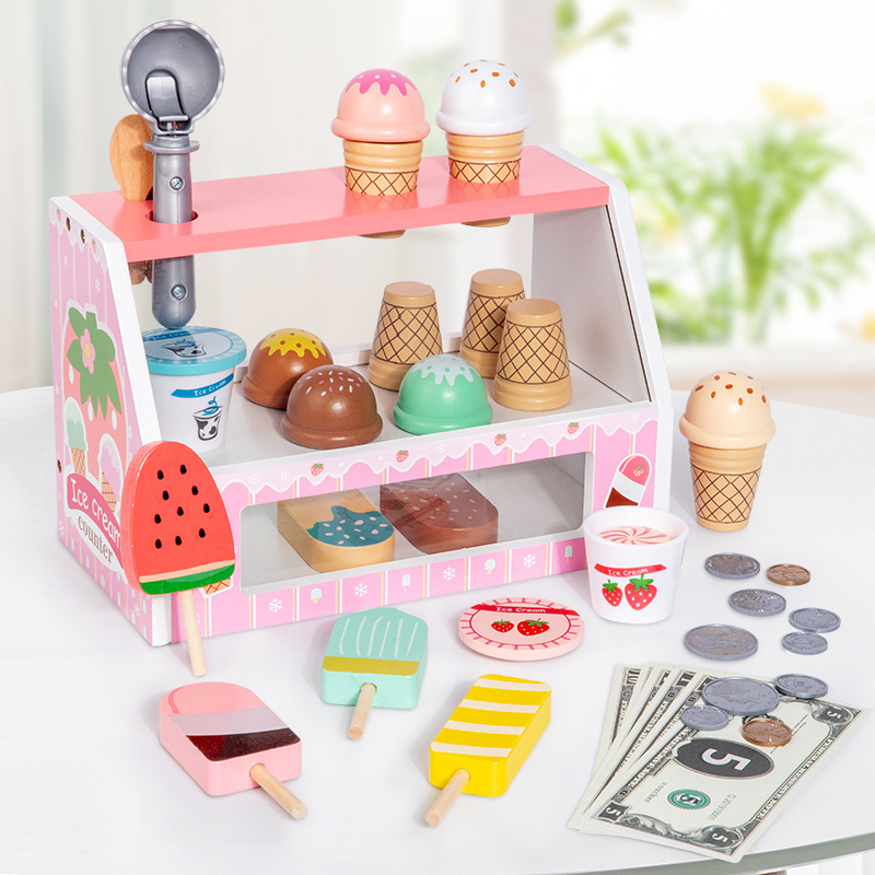 Picture of Wooden simulation play house ice cream ice cream shop selling kitchen kiosk kiosk Cash Register parent-child toys