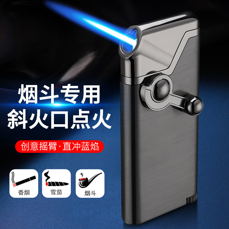 DL369 creative inflatable point pipe oblique fire rocker arm blue flame direct punching windproof advertising lighter wholesale