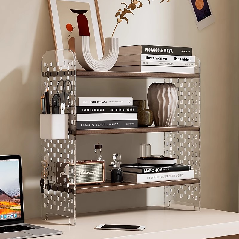 Acrylic desktop shelf, perforated board wall bookshelf, desk, student dormitory, office multi-layer storage shape