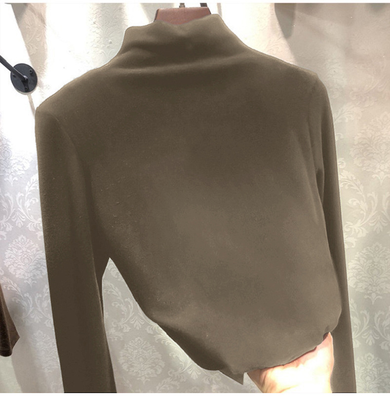 Picture of Derong Warm Bottoming Shirt Solid Color Women's Autumn and Winter Korean Style Plus Velvet Slim Long Sleeve T-Shirt Women's Tops Women's Wholesale