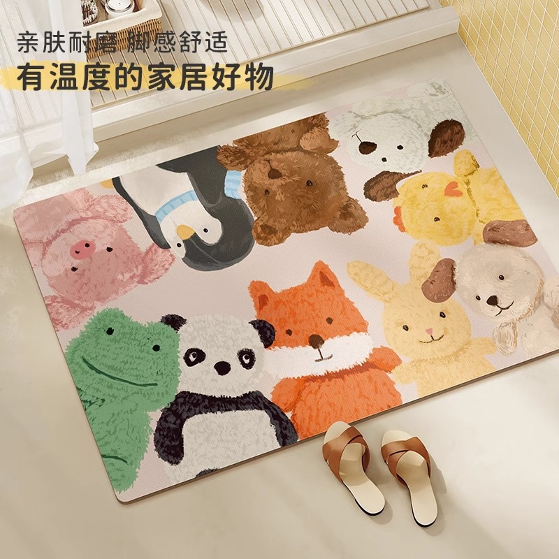Cartoon Bathroom Floor Mat Non-Slip Foot Mat Diatom Mud Absorbent Quick-Drying Upholstery Bathroom Household Toilet Door Carpet
