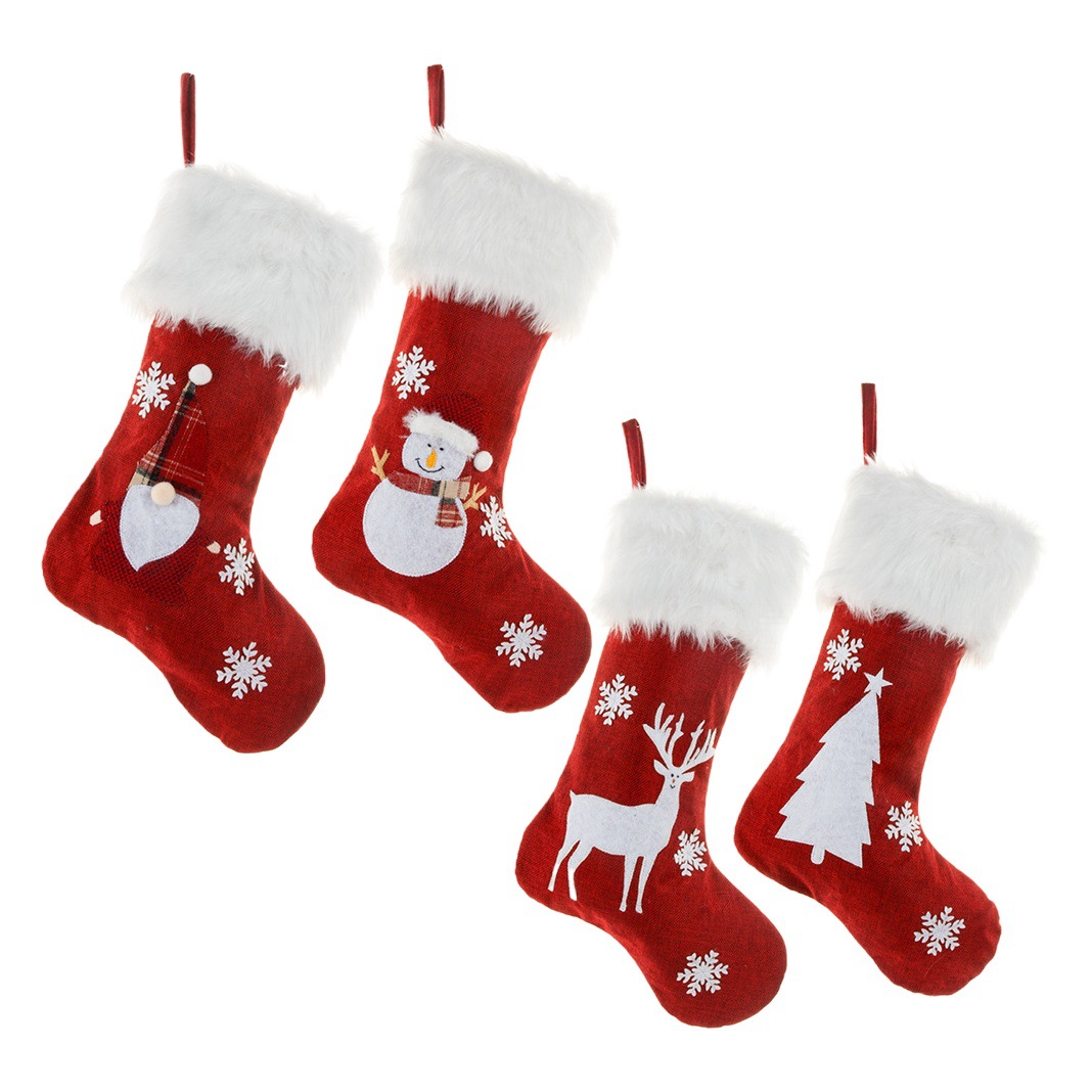 Yihang cross-border new Christmas with lighting decorations kenaf embroidery Christmas socks gift bag luminous Christmas socks