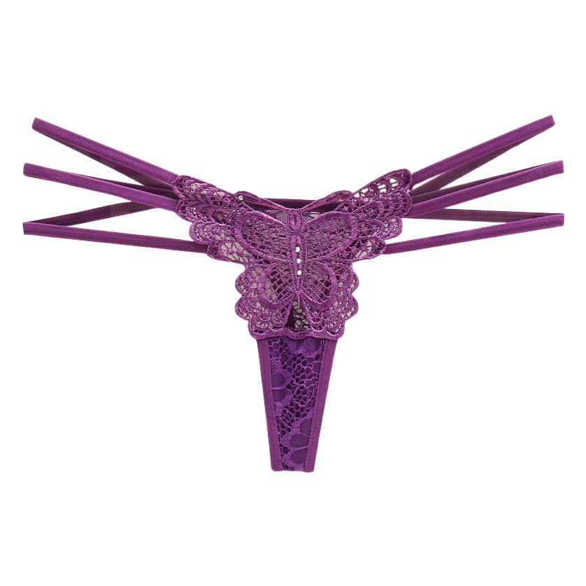Low Waist Transparent Sexy Butterfly Sexy Underwear Women's Fashion Hollow Temptation Tight Belt T-pants Lace Cotton Trousers