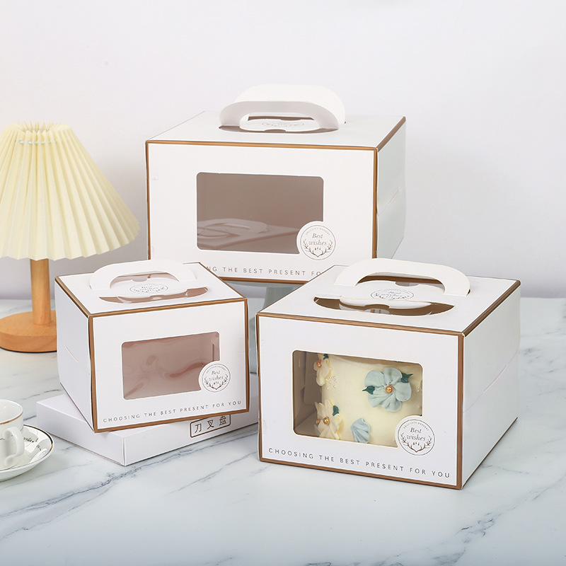 Birthday Cake Box Internet Celebrity Custom European Style Hot Stamping Satchel Transparent Window Box Baking Dessert Packaging Box Wholesale