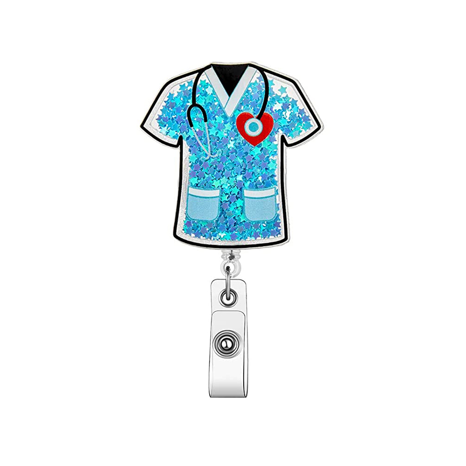 Picture of quicksand needle clothes love easy pull-up buckle rotating ID buckle Doctor Nurse retractable badge reel