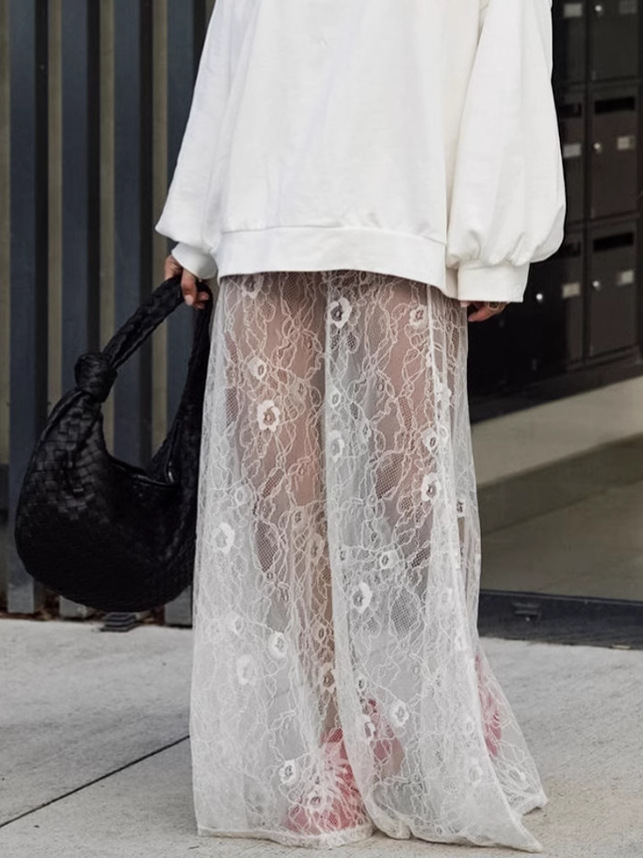 Sexy Brocade Lace Jacquard Perspective Skirt 2024 European and American Autumn and Winter Fashion New Cross-border Wholesale Women's Long Skirt