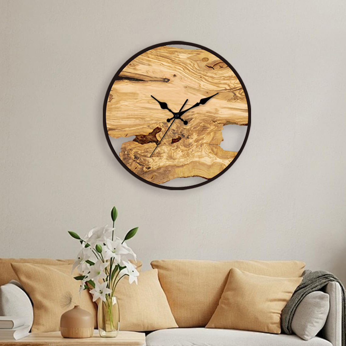 Nordic simple acrylic wall clock wood texture clock living room decorative wall clock fashion mute clock