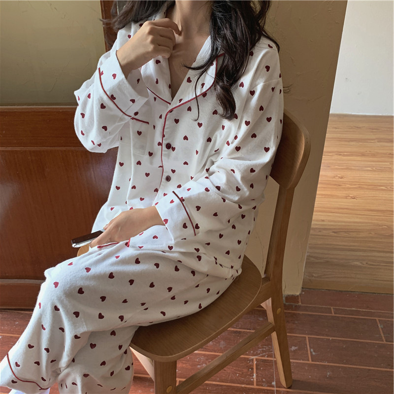 Picture of Full printed love girl autumn new sweet pajamas women cardigan long sleeve suit student dormitory home clothes wholesale