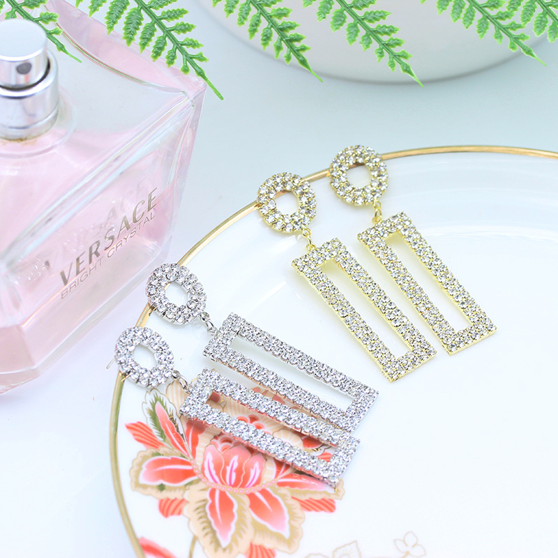 S925 Silver Needle Korean Style Earrings New Jewelry Cross-Border European and American Rectangular Diamond Full Diamond Earrings Drop Shipping Earrings