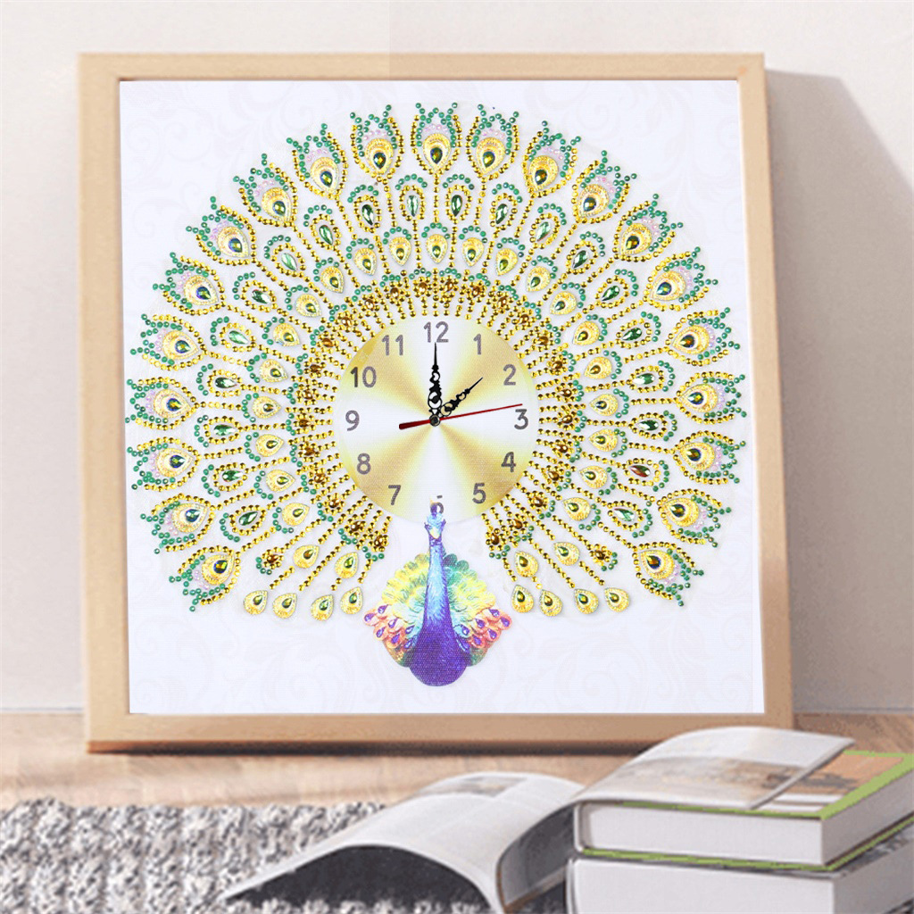 5d Diamond Painting Non-full Diamond Special-shaped Stickers Masonry Embroider Peacock Open Screen Creative Clock Diamond Painting Direct Sales Wholesale