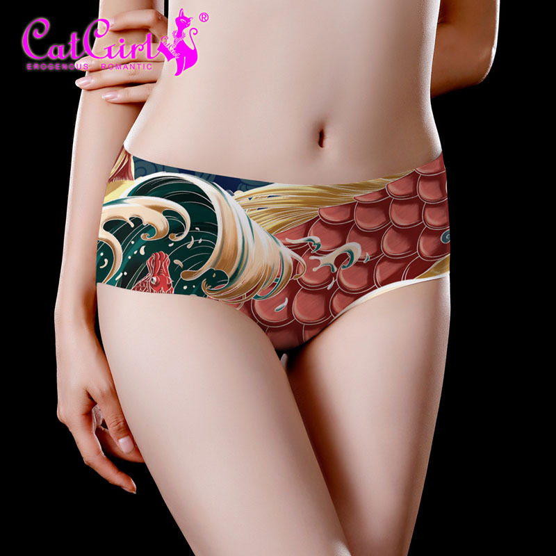 catgirl birth year red underwear Dragon year birthday gift Ice Silk seamless red pants briefs female dragon