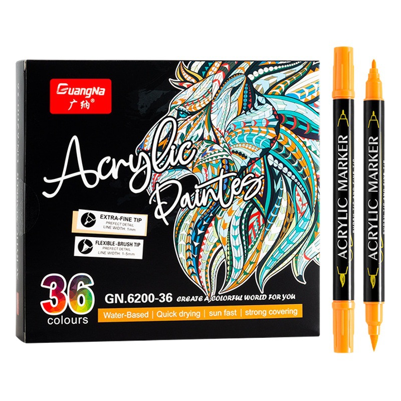 Guangna GN6200 double-headed acrylic marker soft brush 1-5mm line width water-based tasteless graffiti fun pen