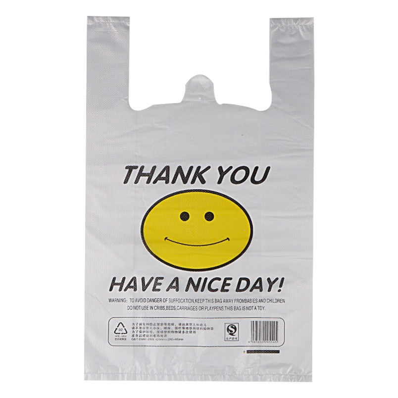Thick transparent smiley face plastic bag take-out food bag commercial packing bag shopping bag convenient handbag wholesale