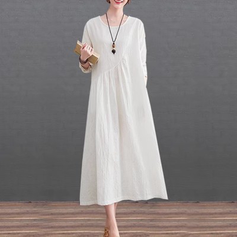 2025 New Autumn Style Artistic Jacquard Mid-Length Long-Sleeved Loose Large Size Women's Spliced Long Skirt Dress