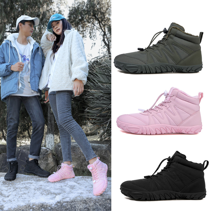 Cross-border outdoor snow boots men's winter non-slip waterproof fleece-lined warm cotton shoes women's thick-soled barefoot five-finger shoes boots