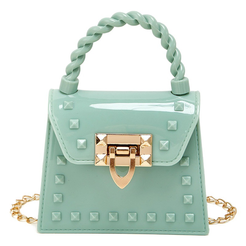 2023 new fashion simple solid color rivet portable PVS mini jelly bag shoulder slung mouth red envelope wholesale