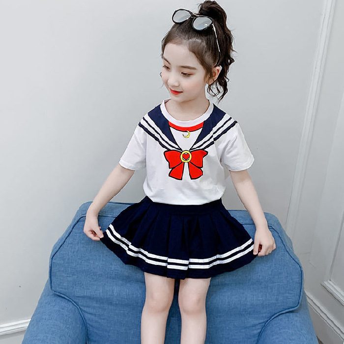 Girls' suit Summer 2024 New Internet Celebrant Short-sleeved Children's College Style Foreign Style JK Uniform Two-piece Set Pleated Skirt