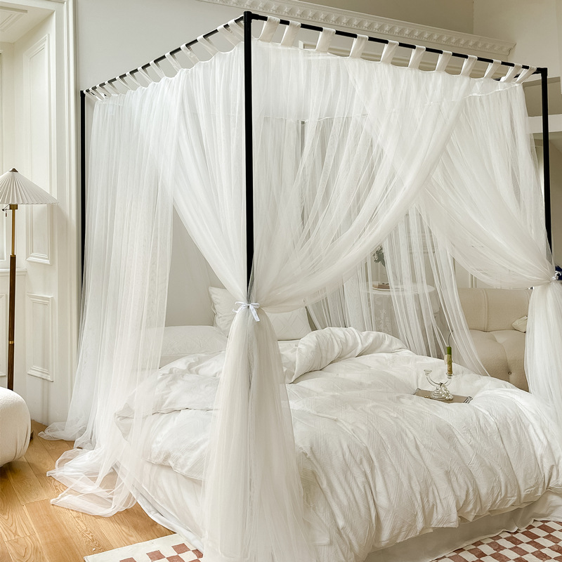 2025 New Summer Style Simple Scandinavian Style Pure White Mosquito Net Three-Door Floor-To-Ceiling Bed Curtain Encrypted Thickeneded Home Net