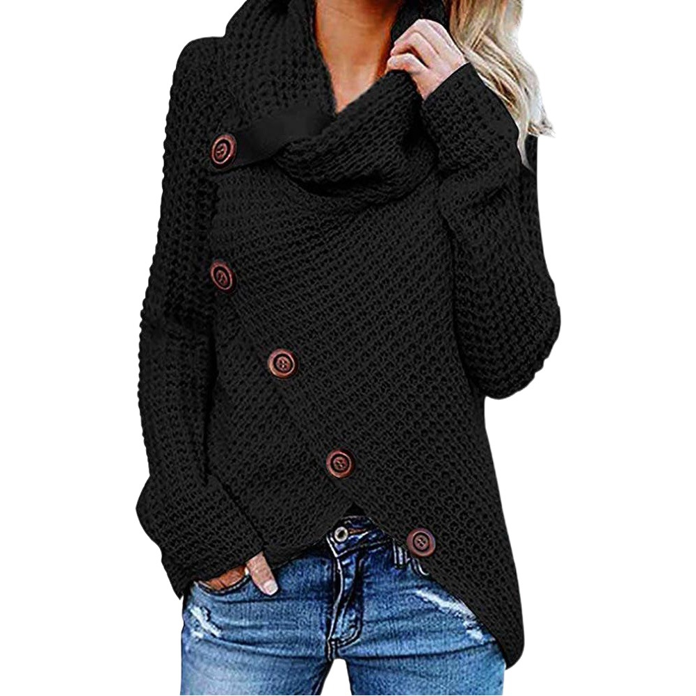 2025 Autumn and Winter European and American Clothing New Cross-Border Amazon Long-Sleeved Turtleneck Asymmetrical Diagonal Button Knitwear