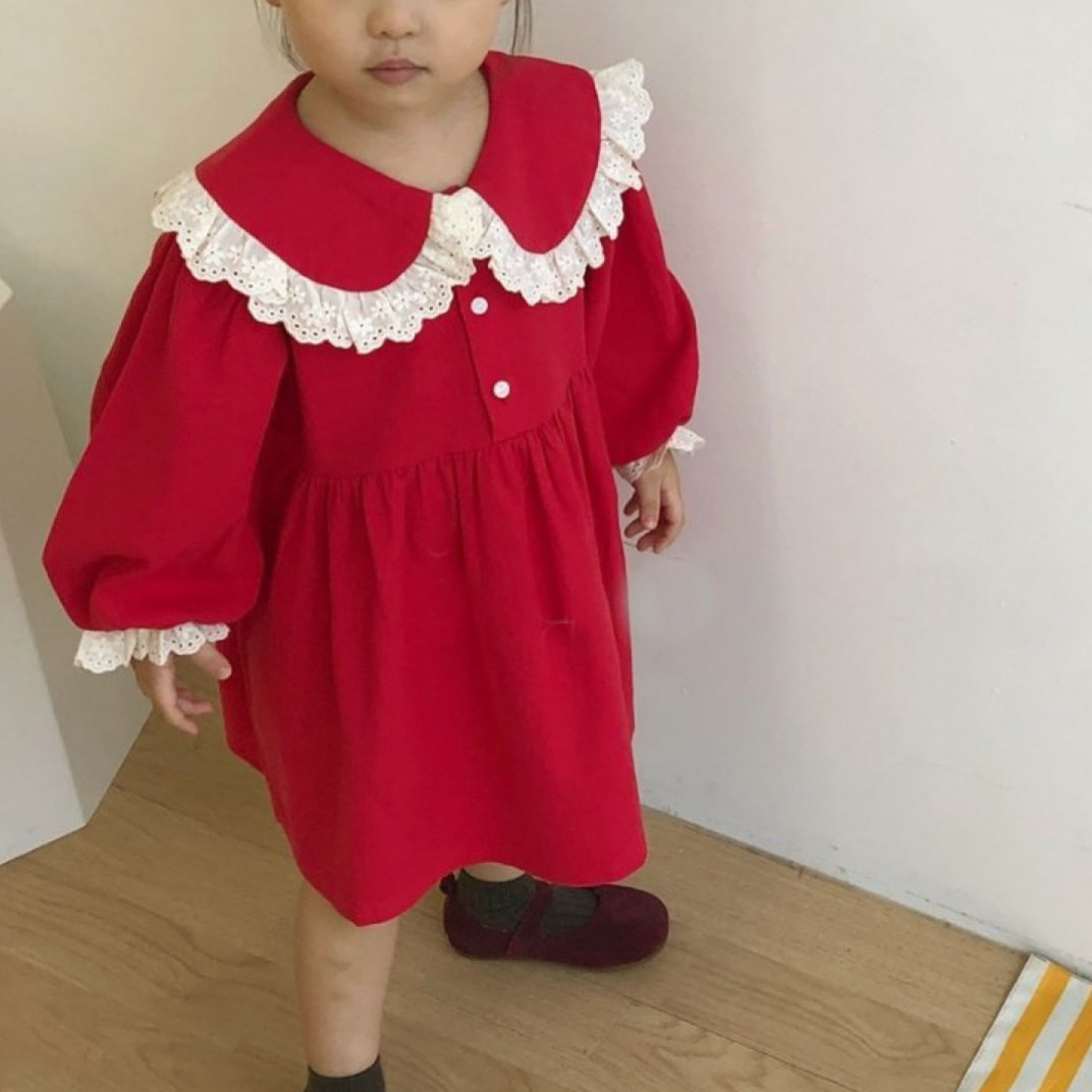 Picture of Ins Autumn New Korean Style dress Girl Baby Lapel Lace dress Princess Dress Dress 2