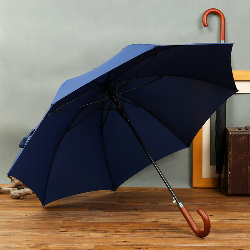 Picture of Solid wood curved handle 25 inch automatic business umbrella golf umbrella men's straight pole umbrella printed logo advertising umbrella