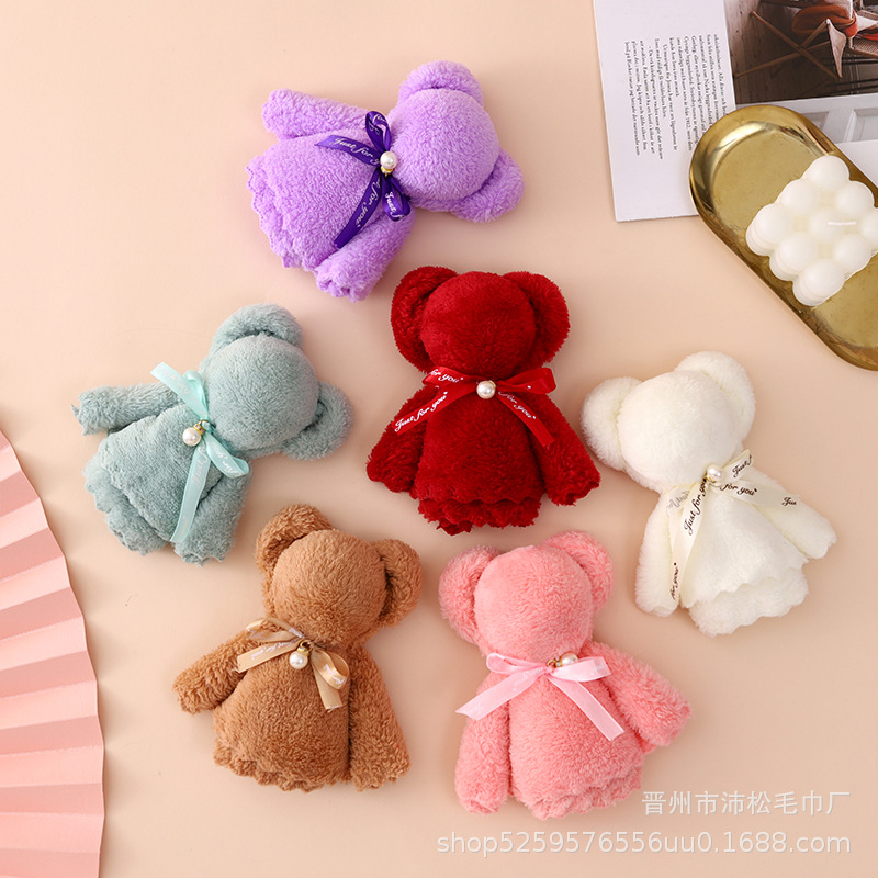 Picture of Coral Velvet Bear Towel Souvenir Gift Box Wedding Shop Promotion Event Opening Gift Advertising Gift Wholesale