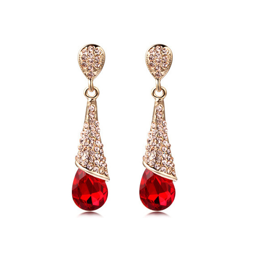 Stud Earrings for Women Korean Fashion Long Drop Crystal Earrings Red Bride Wedding Earrings Stud Earrings