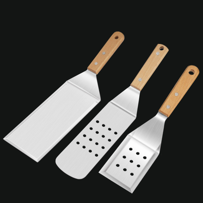 Picture of Cross border barbecue tool set outdoor stainless steel Beech barbecue shovel teppanyaki shovel combination BBQ baking tool