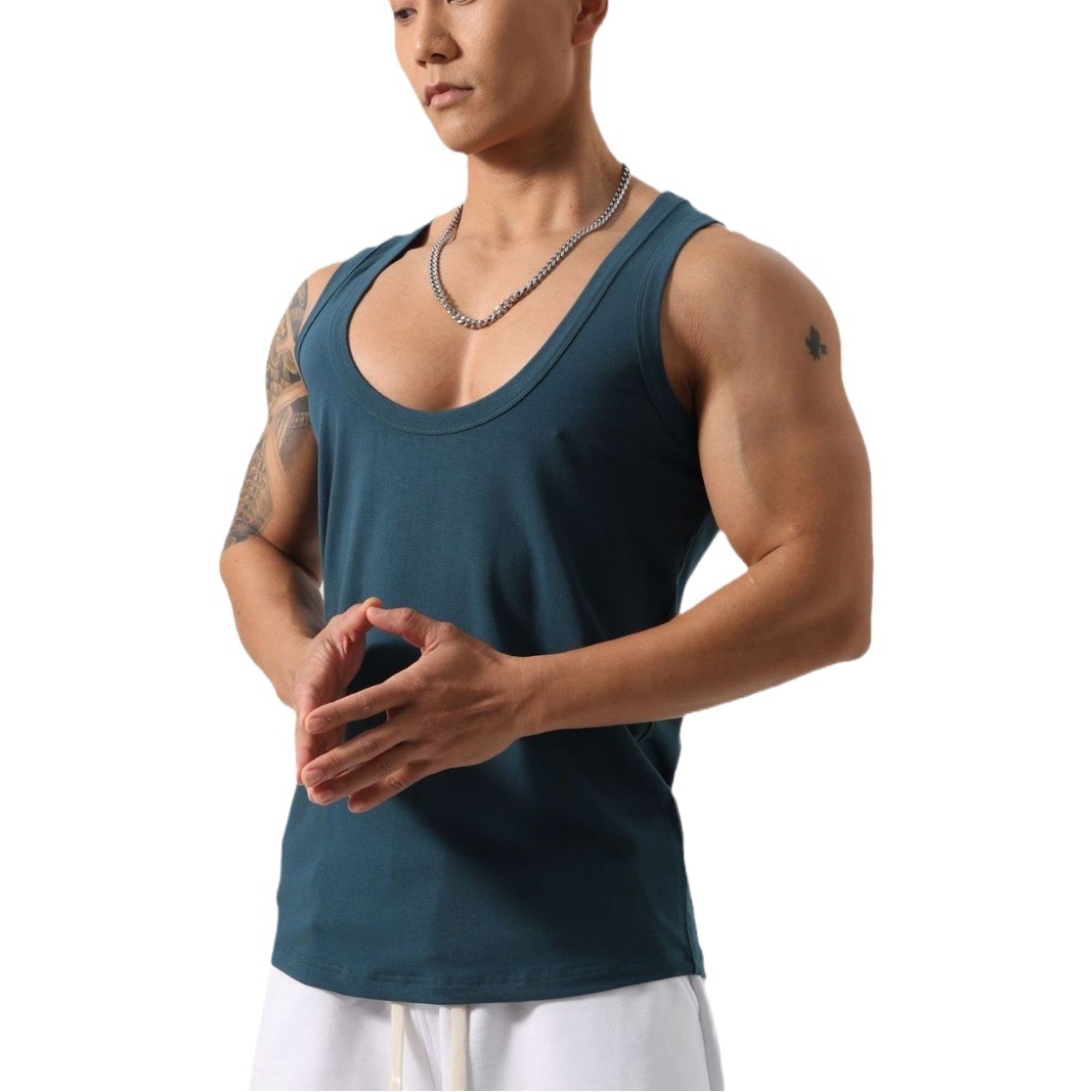 American Sports Men's Fitness Vest low collar high elastic quick-drying Korean style tough guy breathable running equipment sweat-wicking trend