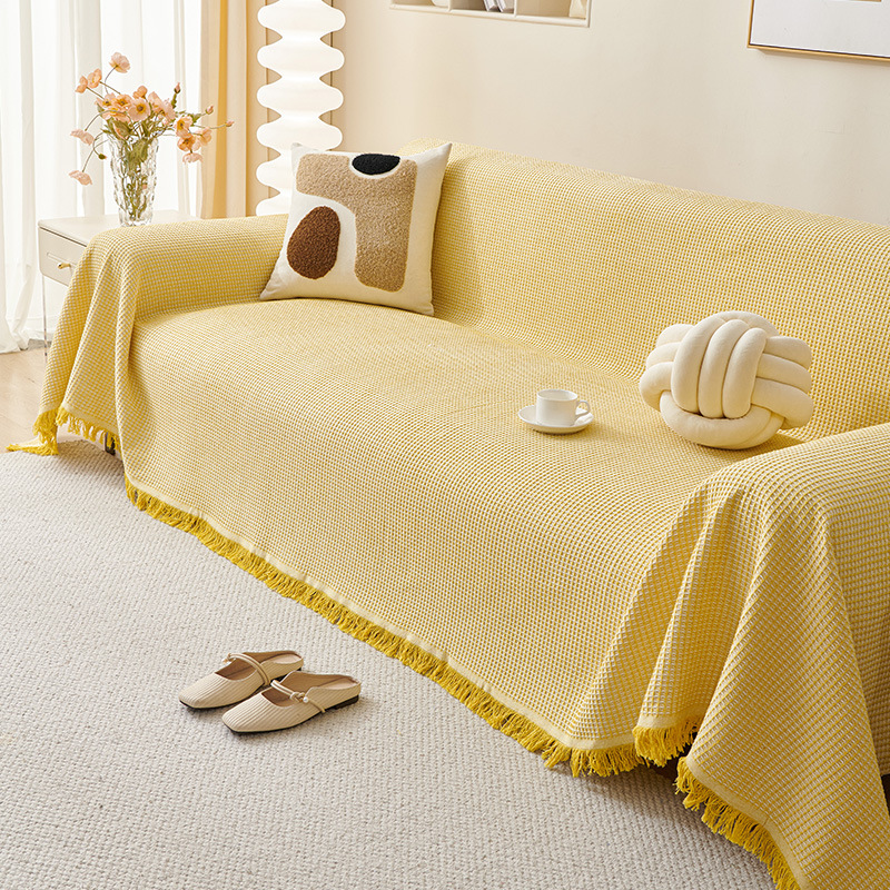 Simple Ins Style Solid Color Sofa Towel Cotton Yarn Living Room Dust-proof Sofa Cushion Camping Blanket Four Seasons Universal Non-slip Backrest