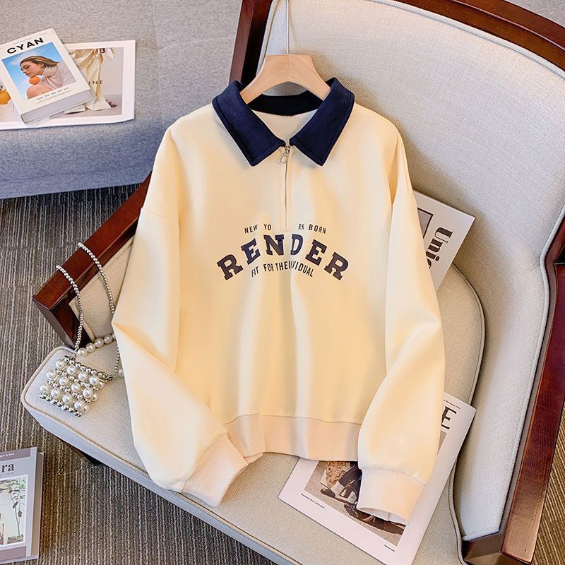 Picture of Polo Collar Sweatshirt for Women 2025 Spring & Fall New Color-Blocked Long-Sleeved Thin Sweatshirt for Female Students Tops and Jackets for Export