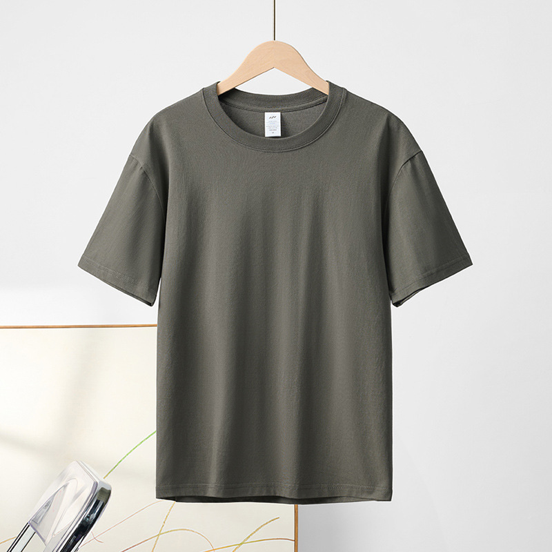 Picture of Japanese Style 230g Pure Cotton Short-Sleeved T-Shirt Women's Right Shoulder Round Neck Top Pure Color Half-Sleeved Bottoming Shirt Clothes Men's Wholesale