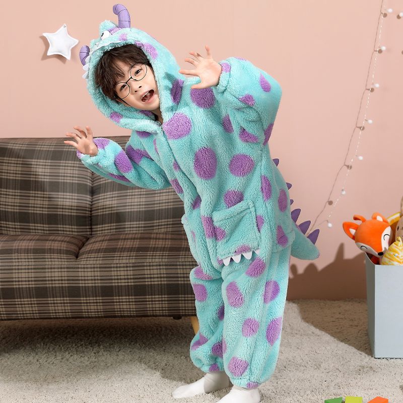 Picture of Funny Clothes Children's One-piece Pajamas Parent-child Clothes Boys Family of Three or Four Sullivan Winter fleece-lined One-piece Clothes