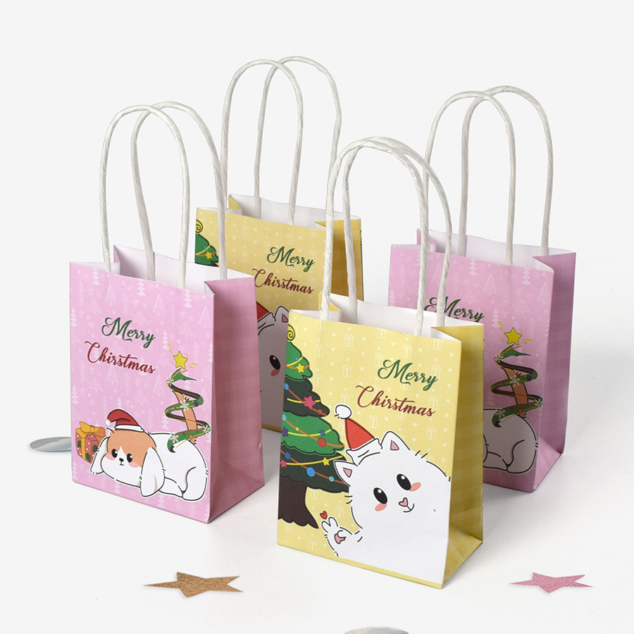 Mini Color White Cowhide Christmas Theme Party Gift Items Paper Bag in stock small size Christmas Candy Paper Bag