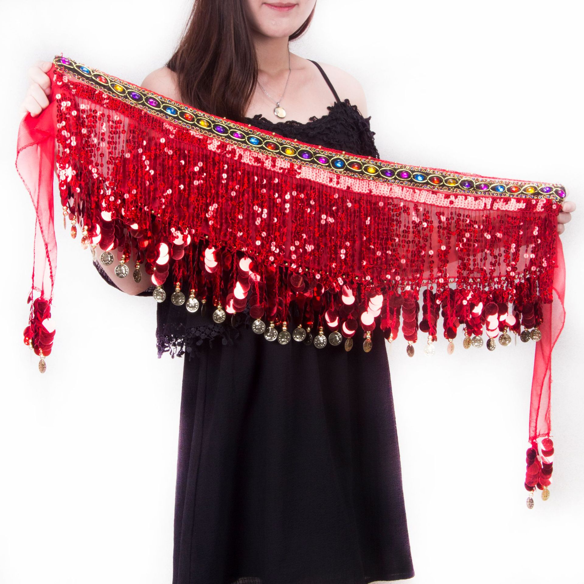 New Belly Dance Waist Chain Hip Towel Beginner Tassel Waist Towel Indian Dance Watch Performance Belt Waist Cover