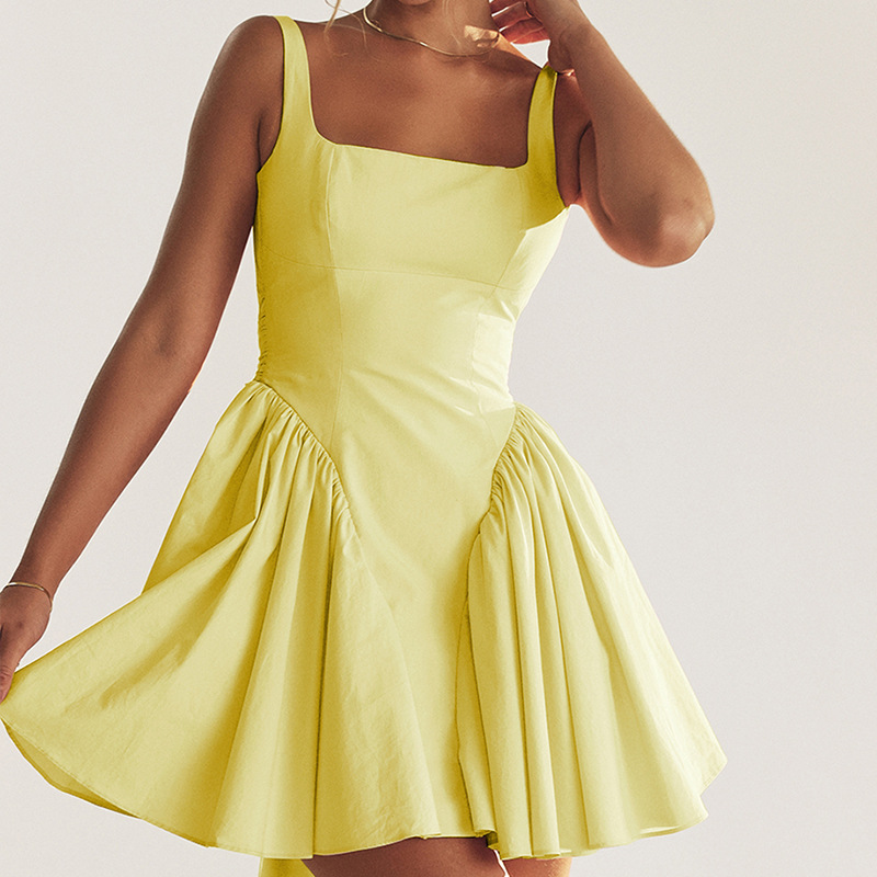 European and American style 2024 Summer new solid color bow back lace-up waist dress skirt